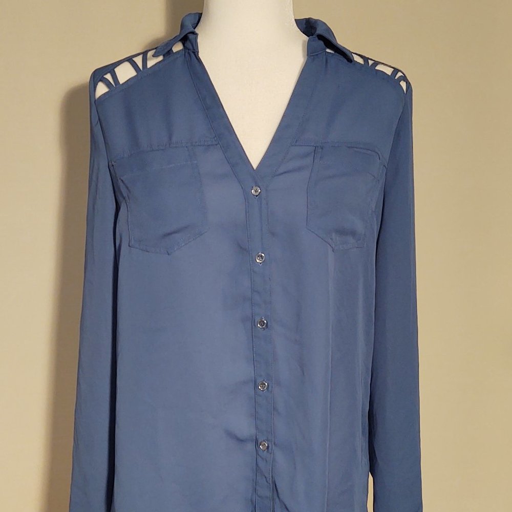 Candie's Cut Out Shoulder Sheer Button Down Top - Sz. M